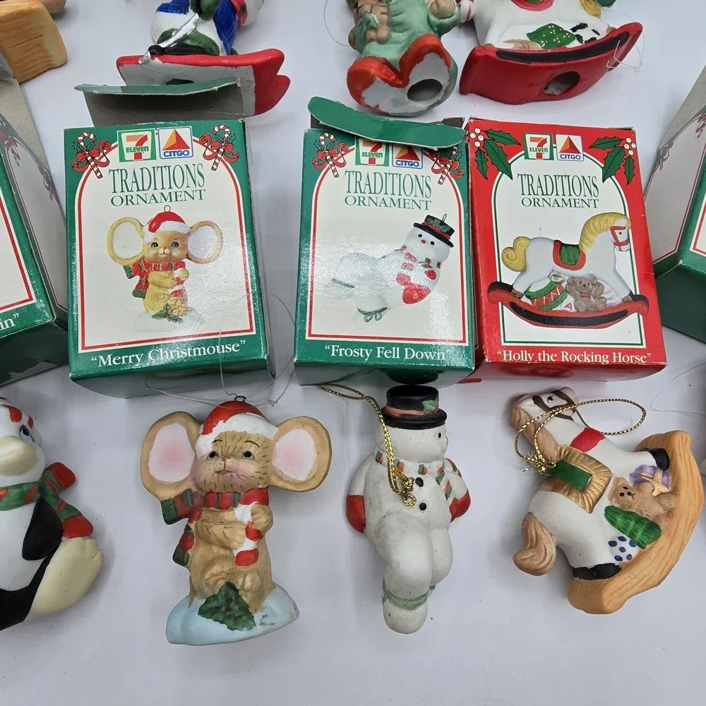 VTG  7-11 Citgo‎ Traditions Christmas Ornaments Santa Snowman Penguin Lot of 9